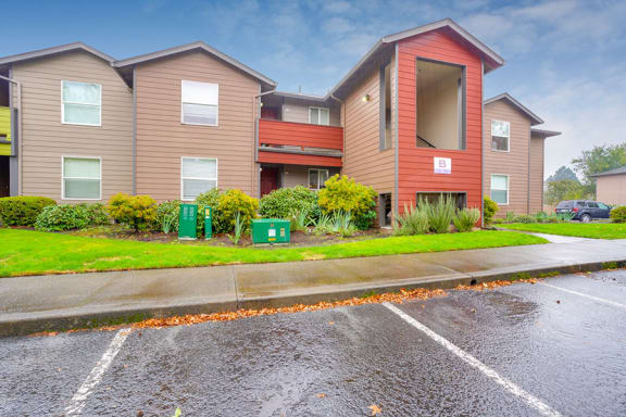 Exterior view of building with parking