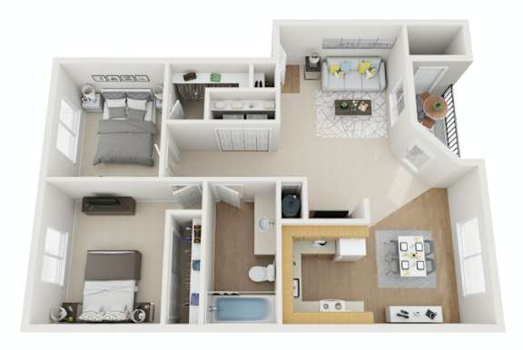 2 Bed 1 Bath Floor Plan at Vancouver Mall Apartments, Vancouver, 98662