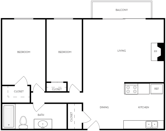 2x1 Yale Floor Plan, Park Capitol Apartments for rent in Salt Lake City, Utah