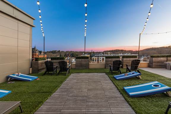 Building view rooftop at Trio Newton Apartments, Massachusetts, 02460