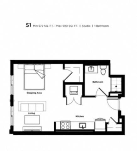 Studio 1 bath B at Trio Newton Apartments, Newton, Massachusetts