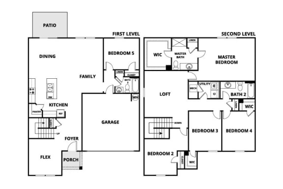 a floor plan of a house with two bedrooms and two bathrooms