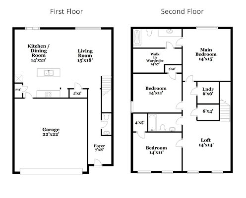 the floor plan of the first and second floor of a house