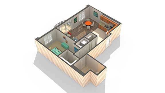 A 3D isometric view of a house layout.