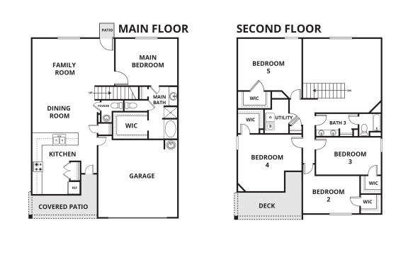 a floor plan of a house with two floors with different layouts