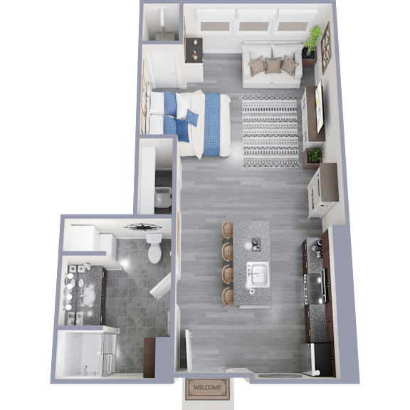A floor plan of a house with a living room, dining room, kitchen, and bathroom.