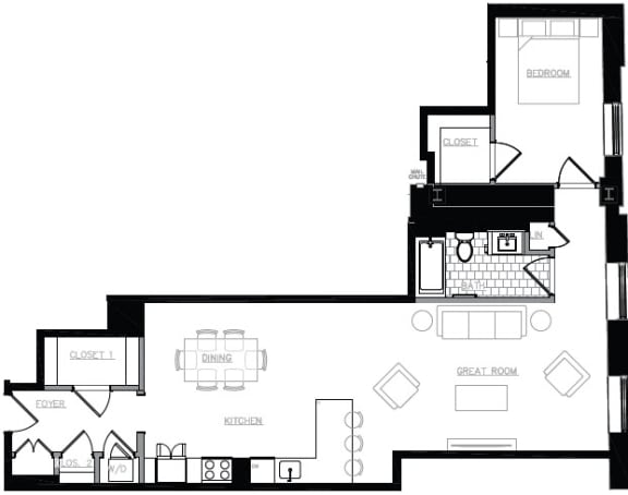 Floor Plan  1 bed 1 bath - 1148 sq &#x2013; 2 - 201,301 A9