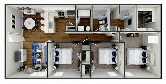 a 3d floor plan of a house with a bedroom and a bathroom