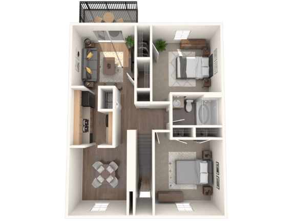 floor plan 2 Bed - 2 Bath, 975 sq ft Brunswick B1