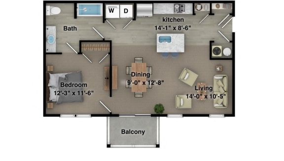 Floor Plan  1 Bed, 1 Bath, 808 sq. ft. Alden