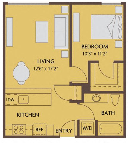 1 bed 1 bath 650 square feet floor plan