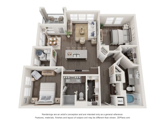 Floor Plan  a 1 bedroom floorplan is shown in this rendering