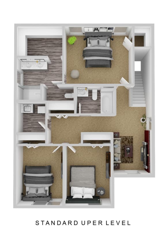 The upper level of the Cabral C 3 bedroom townhome