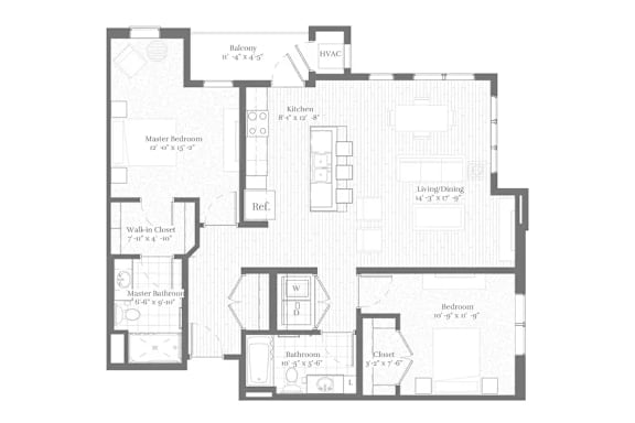 A floor plan of a house with a kitchen, living room, and several bedrooms.