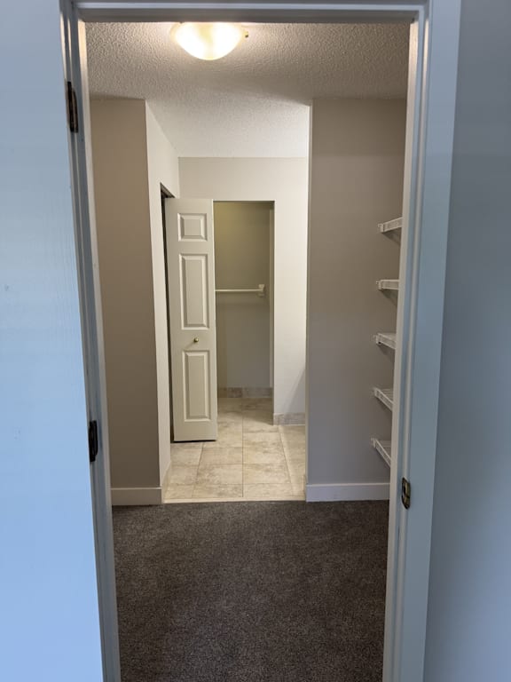 A hallway with a door on the left and a door on the right.