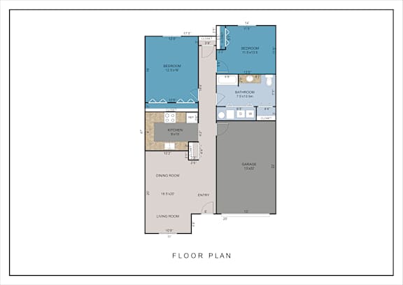 A floor plan of a house with labeled rooms and dimensions.