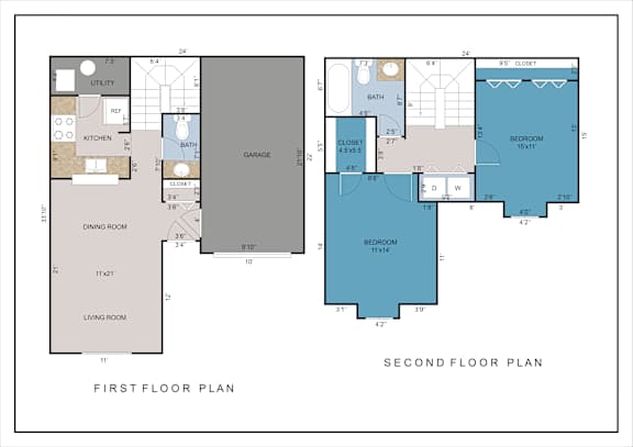 A floor plan of a house with a first and second floor.