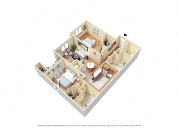 2 Bed - 2 Bath |1191 sq ft 2x2 C floor plan