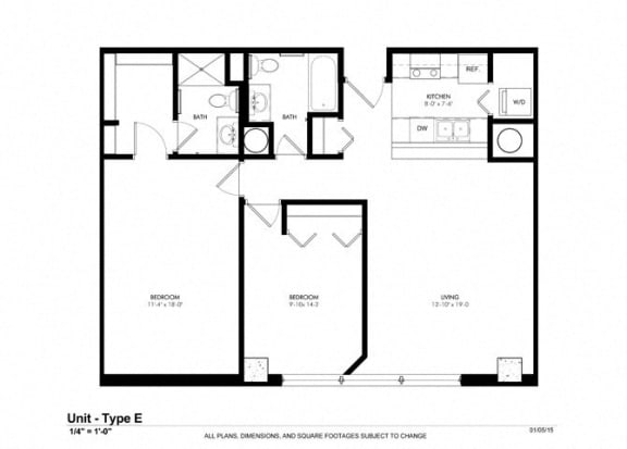 Floor Plan  2 Bed 2 Bath Floor Plan at Cosmopolitan Apartments, Saint Paul, MN, 55101