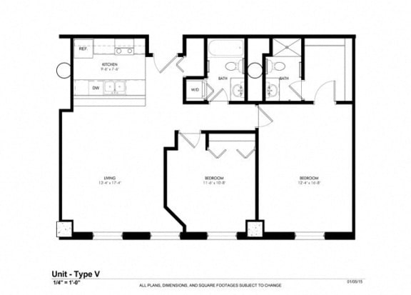 2 Bed - 2 Bath |804 sq ft floorplan at Cosmopolitan Apartments, Saint Paul
