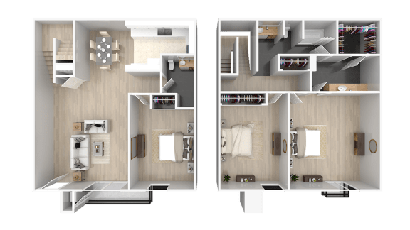 two floor plans of a room with a bathroom and a living room