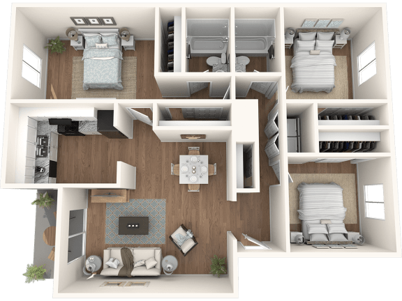 The Element at River Pointe apartments in Jacksonville Florida photo of three bedroom two bathroom floorplan