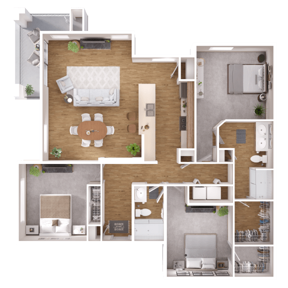 Floor Plan  3 Bedroom/2 Bath Zerzura Apartments Las Vegas Nevada