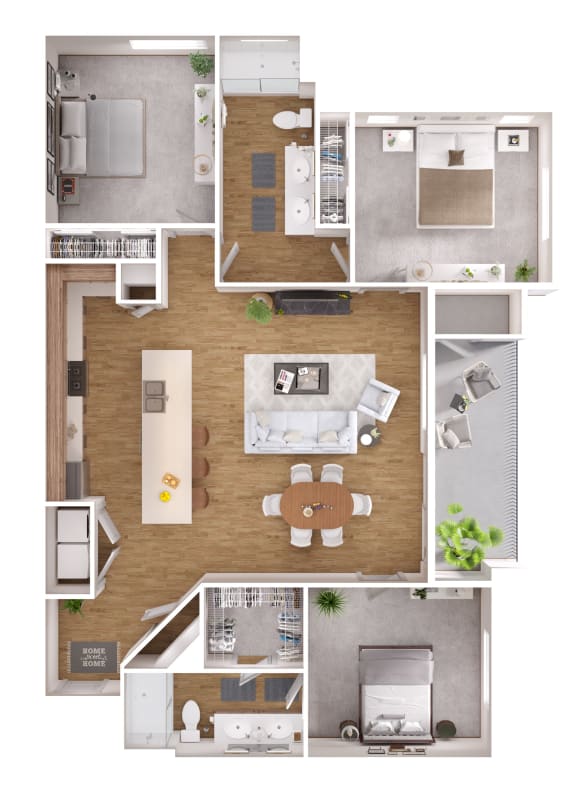 Floor Plan  3 Bedroom/2 Bath Zerzura Apartments Las Vegas Nevada