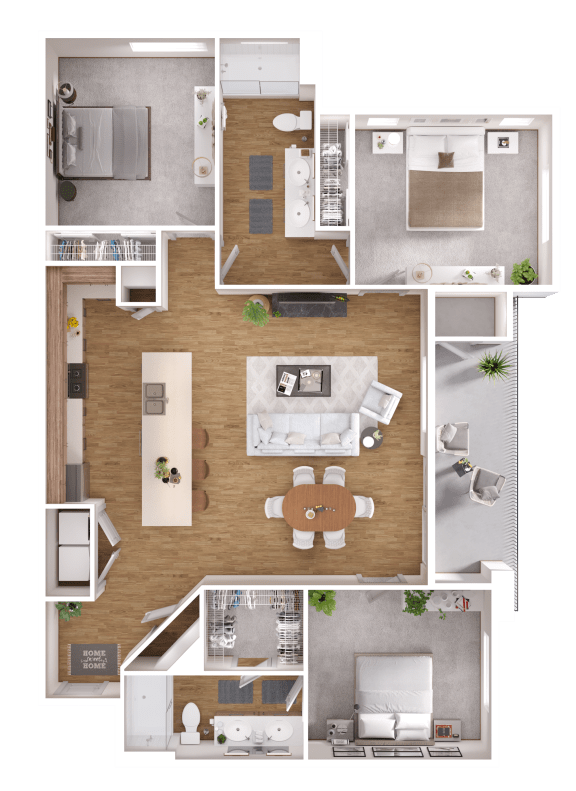 Floor Plan  3 Bedroom/2 Bath Zerzura Apartments Las Vegas Nevada
