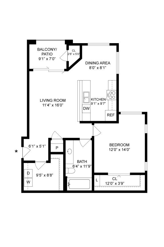 1 bedroom/1 bath floorplan at Zerzura Apartment Las Vegas Nevada