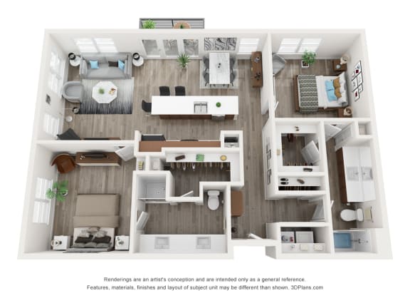 Floor Plan  a 3d floor plan of a 555 sq. ft. apartment