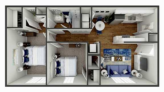 Floor Plan  a 3d floor plan of a house with a wood floor