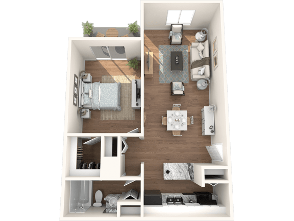 The Element at River Pointe apartments in Jacksonville Florida photo of one bedroom floorplan with patio