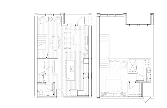 A black and white floor plan of a house with two rooms.