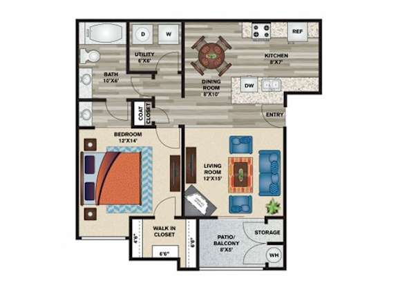 A floor plan of a house with a living room, dining room, kitchen, and bedrooms.