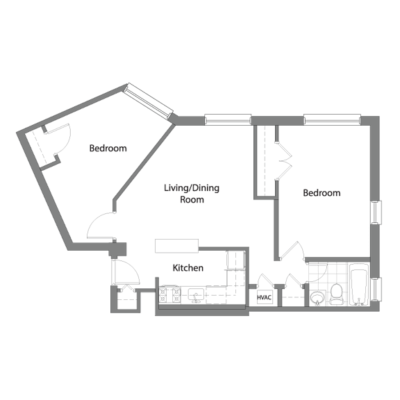 A black and white image of a house layout with labeled rooms.