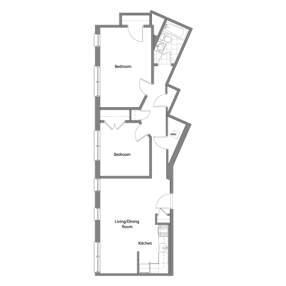 A black and white image of a floor plan for a house.