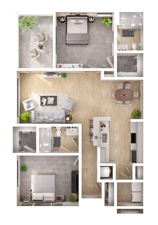 A series of images showing different layouts of a small apartment.