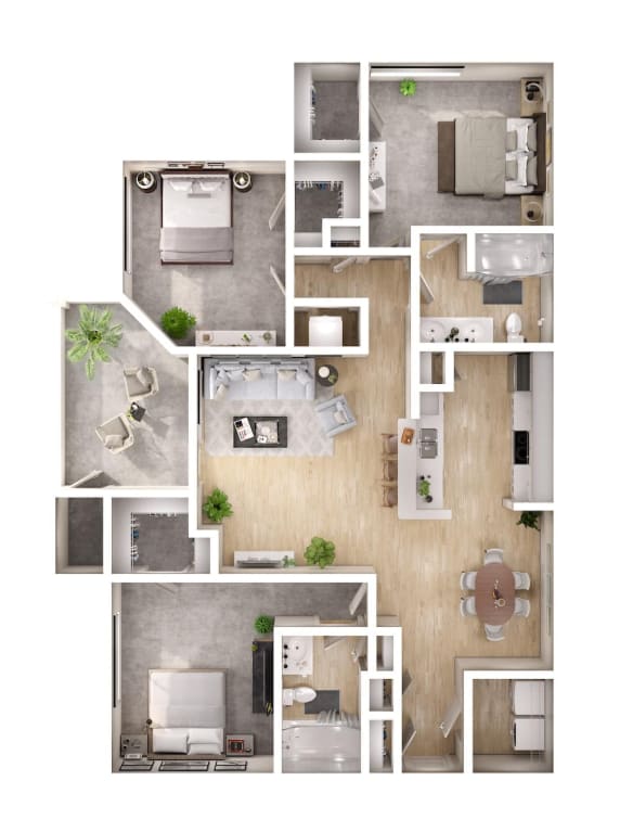 A series of images showing different layouts of a small apartment.