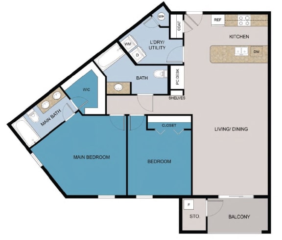 a conceptual floor plan of a two story residence with blue floors and beige walls