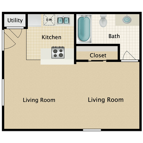 a floor plan of a small house with a kitchen and living room