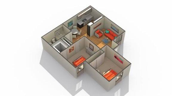 an illustration of a kitchen and living room