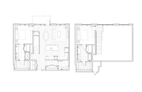 A black and white image of two floor plans of a house.