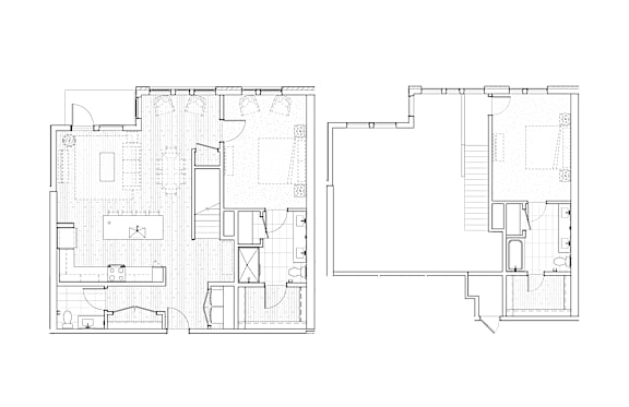A black and white image of two floor plans of a building.