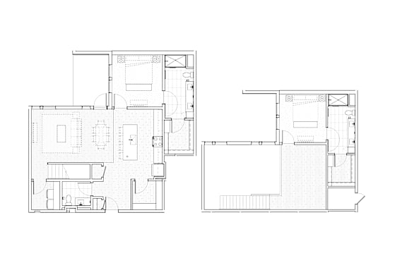 A black and white image of two floor plans of a building.