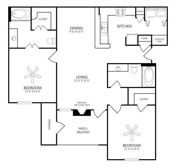2D render of a floor plan