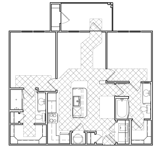 Floor Plan  a floor plan of a house with bedrooms and a living room