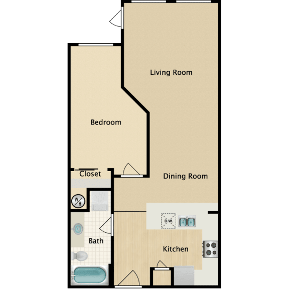 Plan B 2, 1 br, 1 ba, 720 sq. ft.