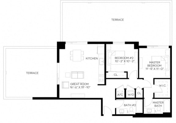 2 Bed 2 Bath 1,014 square feet floor plan B3