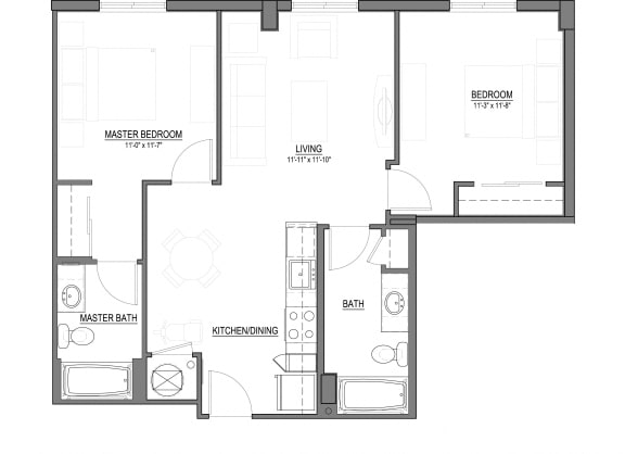 B3 Two Bedroom 2 Bath Floorplan at Houston Street Manor Apartments, Jacksonville, Florida